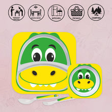 Load image into Gallery viewer, Cello Kids Meal Melamine Dinner Set with Crocodile Print | Safe and hygenic for Kids to use | Attractive and Long Lasting Designs | Break Resistant | Yellow, Set of 4
