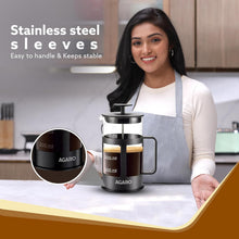 Load image into Gallery viewer, AGARO Delite French Press Coffee And Tea Maker, Borosilicate Glass Body With Sleeves, Glass Carafe, BPA Free Plastic Lid Strainer, 600Ml

