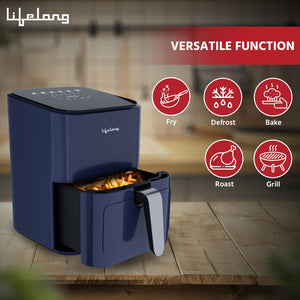 Lifelong 1200W 4L Air Fryer with Hot Air Circulation Technology with Timer Selection | Uses up to 90% less Oil | Fry, Grill, Roast, Reheat and Bake | LLHFD450 (Blue)