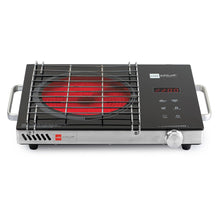 Load image into Gallery viewer, Cello Induction Cooker Blazing 800+ Infra Ceramic Plate 2200 Watt Induction Cooktop with BBQ Grill, Soft Touch Button with Crystal Glass (Black)
