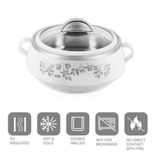 Load image into Gallery viewer, Cello Glitter Casserole with Inner Steel | Insulated Stainless Steel Inner Body Casserole Set for Meal| Chapati| Curry| Roti, Set of 3, White, 1000 Milliliter
