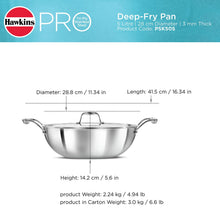 Load image into Gallery viewer, Hawkins Pro 5.0 Litre Deep-Fry Pan, Triply Stainless Steel Kadhai with Stainless Steel Handles and Stainless Steel Lid, Silver (PSK50S)
