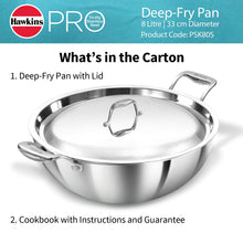 Load image into Gallery viewer, Hawkins Pro 8.0 Litre Deep-Fry Pan, Triply Stainless Steel Kadhai with Stainless Steel Handles and Stainless Steel Lid, Silver (PSK80S)
