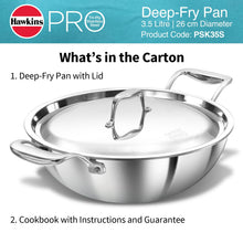 Load image into Gallery viewer, Hawkins Pro 3.5 Litre Deep-Fry Pan, Triply Stainless Steel Kadhai with Stainless Steel Handles and Stainless Steel Lid, Silver (PSK35S)
