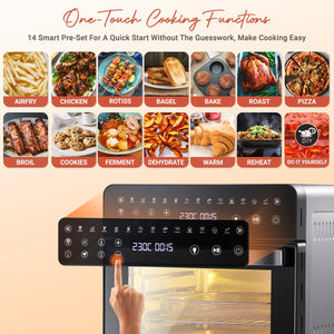Inalsa Air Fryer Oven Aero Smart-15 L|1700 W-14 Preset Programs|Roast, Reheat, Dehydrate, Bake|Rotisserie & Convection|8 Accessories|2 Year Warranty|Recipe Book, 15 liter, Black