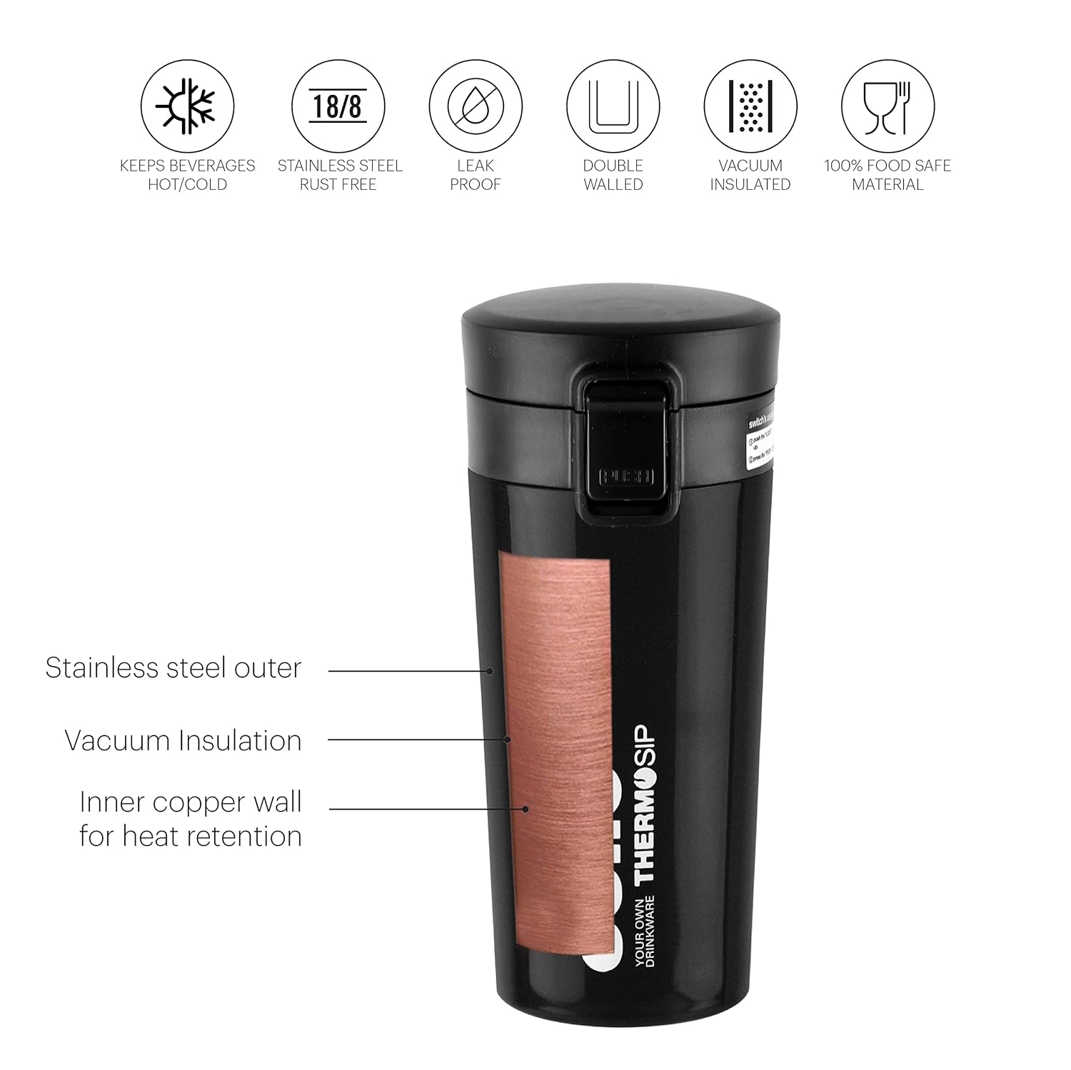 Cello Monty Vacuum Insulated Travel Coffee Mug Hot and Cold with