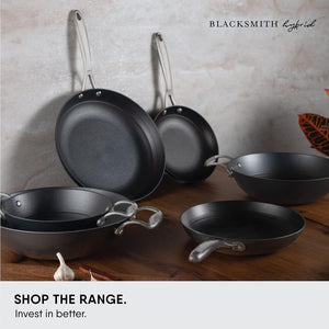 Stahl Blacksmith Hybrid Enamelled Cast Iron Kadhai, Rust Proof Kadai for Cooking, Light Weight Cast Iron, Induction & Gas Stove Compatible, 1.3 L, 20 cm