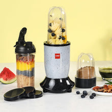Load image into Gallery viewer, Cello Frutomix Nutri Blend Pro + | Multi-purpose Blender | (2 multipurpose Jar with 1 sipper bottle) Set of 3 | Smoothie Maker | 500 W Copper Motor | SS Blades | Grey
