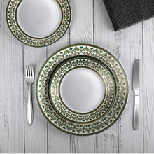Load image into Gallery viewer, Cello Opalware Solitaire Series Verde Dinner Set, 27Pcs | Opal Glass Dinner Set for 6 | Crockery Set for Festive Ocassions, Parties | White Plate and Bowl Set

