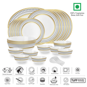 Cello Amitabh Bachchan Opalware Divine Series Elinor Dinner Set, 33Pcs | Opal Glass Dinner Set for 6 | Crockery Set for Festive Ocassions, Parties | White Plate and Bowl Set