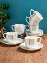 Load image into Gallery viewer, Clay Craft Fine Ceramic Gold Printed Cup &amp; Saucer Set of 12-6 Cups &amp; 6 Saucers - 180 ml Each (MAHARANI Noir N405)

