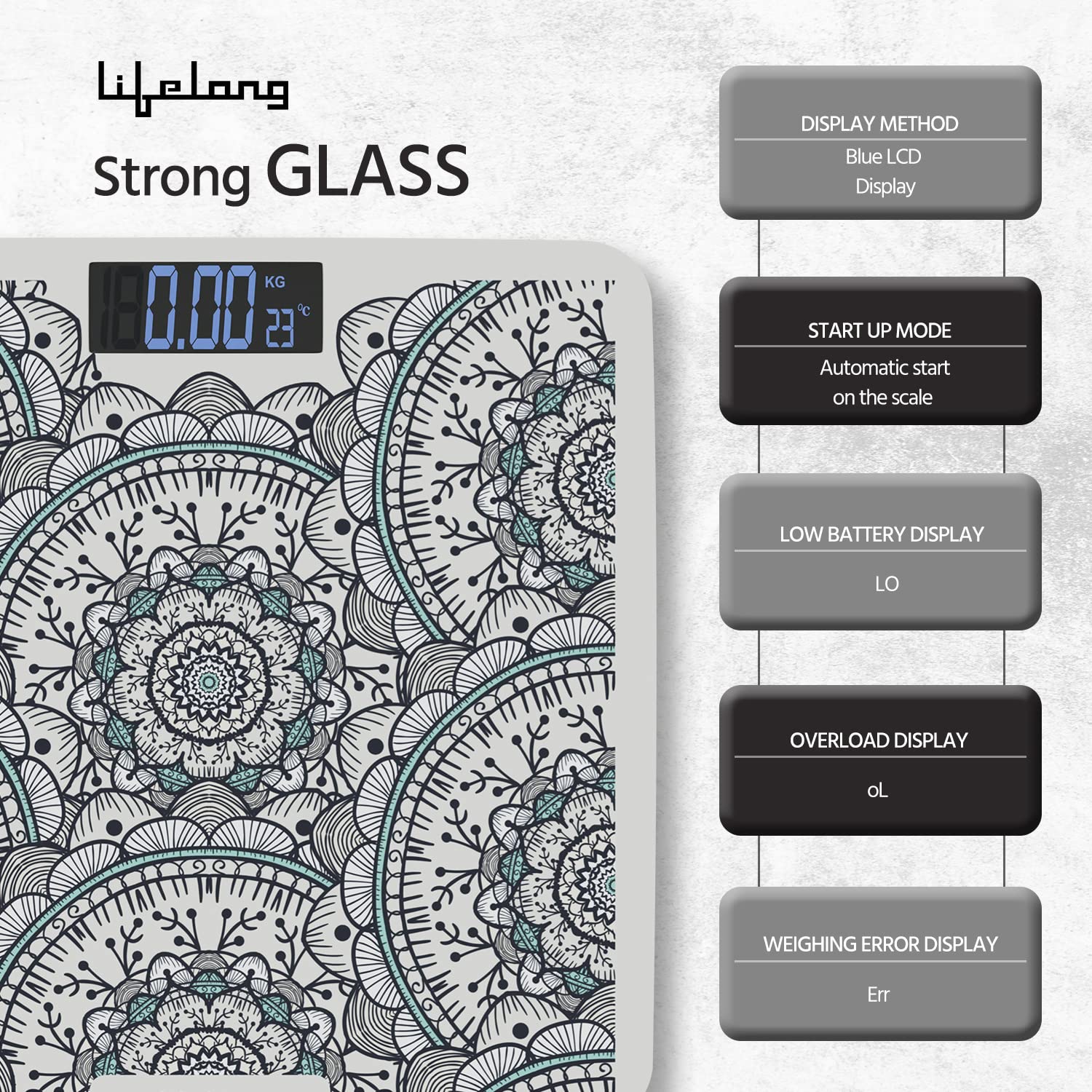 Lifelong Nimbus LLWS81 Weighing Scale Indian Cultural Series Orissa Digital Weight Machine for Body Weight 6mm Thick Tempered Glass with LCD Display Bathroom Weighing Scale 2 Year Warranty Grey