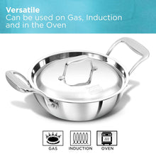 Load image into Gallery viewer, Hawkins Pro 1.5 Litre Deep-Fry Pan, Triply Stainless Steel Kadhai with Stainless Steel Handles and Stainless Steel Lid, Silver (PSK15S)
