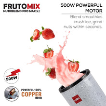 Load image into Gallery viewer, Cello Frutomix Nutri Blend Pro + | Multi-purpose Blender | (2 multipurpose Jar with 1 sipper bottle) Set of 3 | Smoothie Maker | 500 W Copper Motor | SS Blades | Grey
