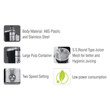 Load image into Gallery viewer, Cello Juicer (JCA-100) | Two Speed Setting | Durability Performance &amp; Safety | Body Material ABS plastic and Stainless Steel | Low Power Consumption | Set of 1
