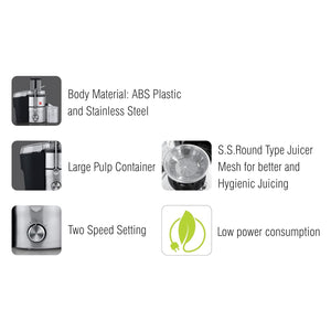 Cello Juicer (JCA-100) | Two Speed Setting | Durability Performance & Safety | Body Material ABS plastic and Stainless Steel | Low Power Consumption | Set of 1