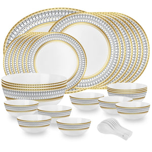 Cello Amitabh Bachchan Opalware Divine Series Elinor Dinner Set, 33Pcs | Opal Glass Dinner Set for 6 | Crockery Set for Festive Ocassions, Parties | White Plate and Bowl Set