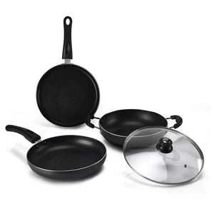 Lifelong Popular Non-Stick Cookware Set, 3-Pieces, Black/Grey (Induction and Gas Compatible)