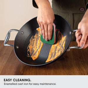 Stahl Blacksmith Hybrid Enamelled Cast Iron Kadhai, Rust Proof Kadai for Cooking, Light Weight Cast Iron, Induction & Gas Stove Compatible, 1.3 L, 20 cm