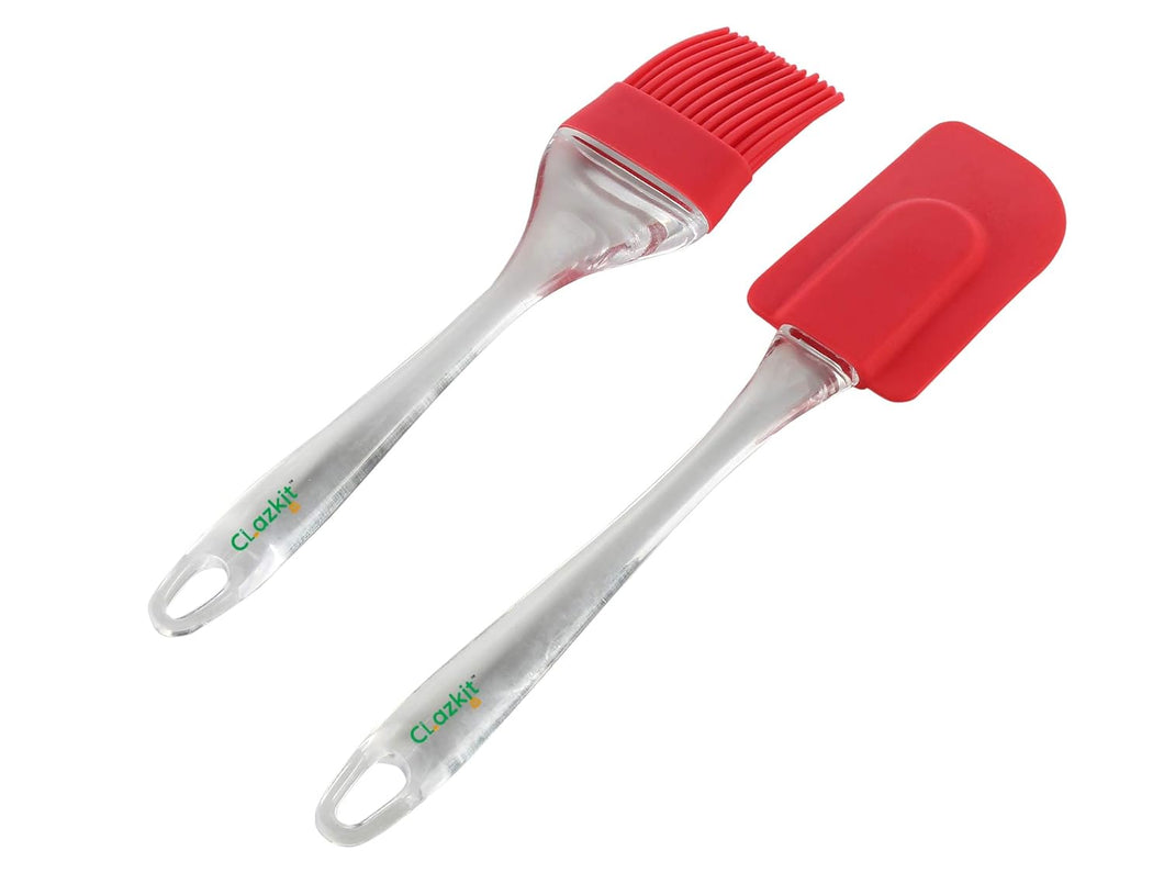 SILICON BRUSH AND SILICON SPATULA, SET OF 2, TRANSPARENT BODY