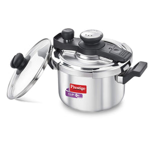 PRESTIGE CLIP ON STAINLESS STEEL PRESSURE COOKER WITH GLASS LID, 3 LITRES, SILVER