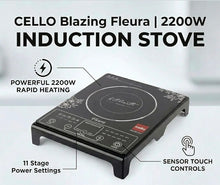 Load image into Gallery viewer, CELLO Blazing Fleura Induction Cooktop Stove 2000 Watts Black | Compact &amp; Portable, Strong &amp; Effiecient Heating Power, 3 Preset Menu, Quick Cooking with Different Tempreature Modes | 1 Year Warranty
