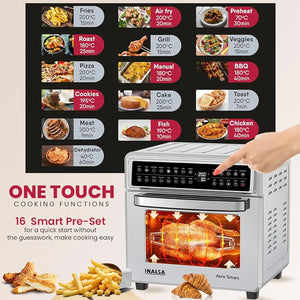 INALSA Air Fryer Oven Aero Smart With 23 L Capacity|1700 W-16 Preset Programs|| Digital Display and Touch Control | Rotisserie & Convection| 8 Accessories| Recipe Book|2 Year Warranty