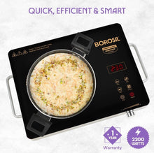 Load image into Gallery viewer, Borosil 2200W Smart Kook Infrared Induction | Digital Display with Touch Buttons | Glass Crystallite Plate | 8 Preset Modes | Auto Cooling Fan | 1 Year Warranty | Made in India
