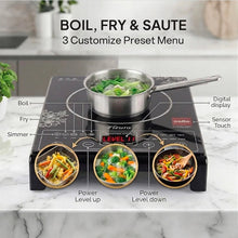 Load image into Gallery viewer, CELLO Blazing Fleura Induction Cooktop Stove 2000 Watts Black | Compact &amp; Portable, Strong &amp; Effiecient Heating Power, 3 Preset Menu, Quick Cooking with Different Tempreature Modes | 1 Year Warranty
