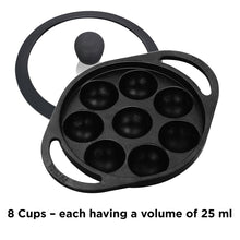 Load image into Gallery viewer, Hawkins Futura 16 cm Cast Iron Appe Pan, Non Stick Paniyaram Pan with Glass Lid, 8 Cups Paniyarakkal Pan, Litti Pan, Kuzhi Paniyaram Pan, Ponganalu Pan, Black (CIAP16G)
