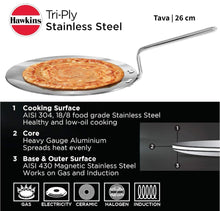 Load image into Gallery viewer, HAWKINS STAINLESS STEEL TRIPLY ROTI TAWA 26 CM TAWA, 26CM
