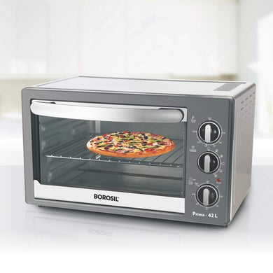 BOROSIL PRIMA 42 L OTG, WITH MOTORISED ROTISSERIE AND CONVECTION, 2000 W, 6 STAGE HEATING FUNCTION, SILVER - KOCHEN ESSENTIAL