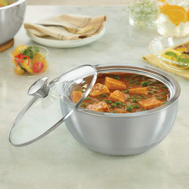 Borosil Stainless Steel Insulated Curry Server 900ML , Silver - KOCHEN ESSENTIAL