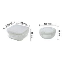 Load image into Gallery viewer, Borosil Glass Daisy Lunch Box Set of 4, (2 pcs 320 ml Square + 2pcs 240 ml Round) Microwave Safe Office Tiffin - KOCHEN ESSENTIAL
