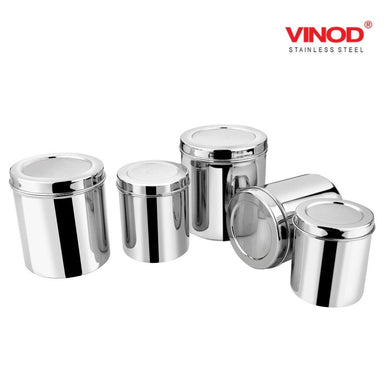 Vinod Stainless Steel Airtight Deep Dabba - 1000 ml, 1400 ml, 1800 ml, 2300 ml, 3000 ml - set of 5 pieces - KOCHEN ESSENTIAL