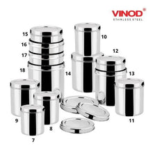 Load image into Gallery viewer, Vinod Stainless Steel Airtight Deep Dabba - From 350 ml to 6 Kg - set of 12 pieces - KOCHEN ESSENTIAL

