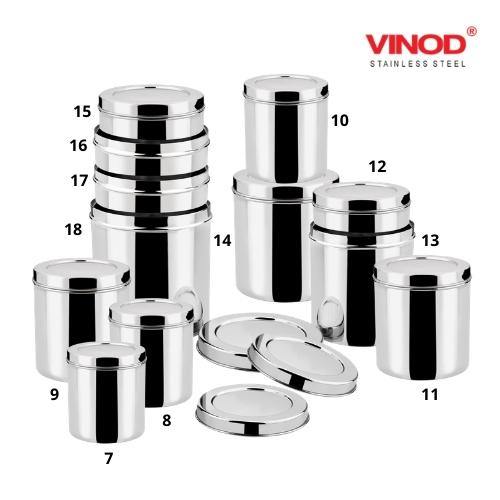 Vinod Stainless Steel Airtight Deep Dabba - From 350 ml to 6 Kg - set of 12 pieces - KOCHEN ESSENTIAL