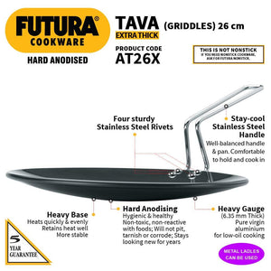 HAWKINS FUTURA HARD ANODISED ROTI TAWA, 26CM, 6.35MM AT26X ( induction tawa ) - KOCHEN ESSENTIAL