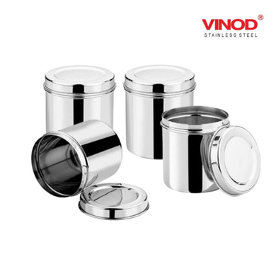 Vinod Stainless Steel Airtight Deep Dabba - 3.50 Kg, 4.50 Kg, 5.00 Kg & 6.00 Kg - set of 4 pieces - KOCHEN ESSENTIAL