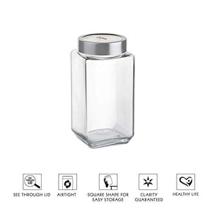 Cello Qube Fresh Glass Storage Jar, Air Tight, See-Through Lid, Clear, 1200 ml