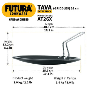 HAWKINS FUTURA HARD ANODISED ROTI TAWA, 26CM, 6.35MM AT26X ( induction tawa ) - KOCHEN ESSENTIAL