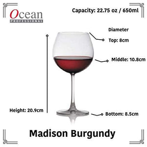 Ocean Madison Burgundy Glass, Wine Glass, set of 6, Transparent, 650ml - KOCHEN ESSENTIAL