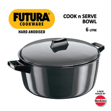 Load image into Gallery viewer, HAWKINS FUTURA HARD ANODISED COOK-N-SERVE BOWL, 6 LITRES, BLACK - KOCHEN ESSENTIAL
