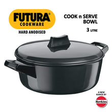 Load image into Gallery viewer, HAWKINS FUTURA HARD ANODISED COOK-N-SERVE BOWL, 3 LITRES, BLACK - KOCHEN ESSENTIAL

