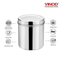 Load image into Gallery viewer, Vinod Stainless Steel Airtight Deep Dabba - 350 ml, 500 ml, &amp; 750 ml - set of 3 pieces - KOCHEN ESSENTIAL

