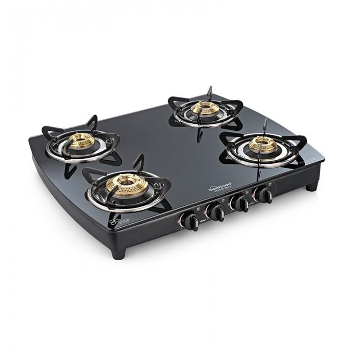 SUNFLAME CRYSTAL PLUS 4 BURNER GAS STOVE, BLACK, AUTO IGNITION - KOCHEN ESSENTIAL