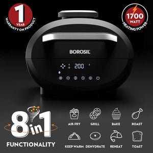 Borosil BestDigi Air-fryer, Top Load Air Fryer, Large Capacity, 8 pre-set menus, 8 in 1 functionality, 6.1 L