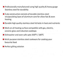 Load image into Gallery viewer, Cello TriPly Stainless Steel Kadhai with Lid (22 cm - 2.2 L) - KOCHEN ESSENTIAL
