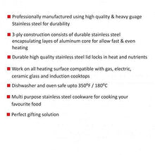 Load image into Gallery viewer, Cello TriPly Stainless Steel Kadhai with Lid (20 cm - 1.6 L) - KOCHEN ESSENTIAL
