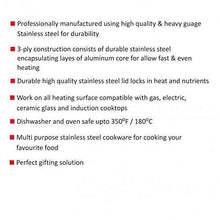 Load image into Gallery viewer, Cello TriPly Stainless Steel Kadhai with Lid (30 cm - 6 L) - KOCHEN ESSENTIAL
